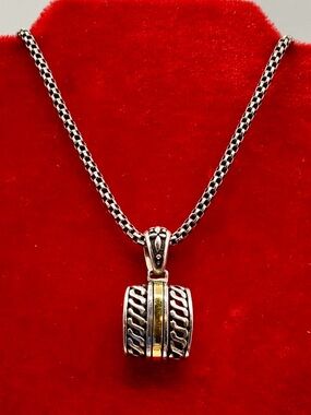 Sterling Silver & 14K Gold Ornate Rectangular Pendant Necklace